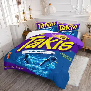 Creative Snack Packaging Printed Bedding Set, Includes 1 Quilt and 1/2 Coreless Fitted Sheet, Cute Fun Bedroom Kit