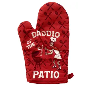 Daddio of The Patio Oven Mitt Funny Backyard BBQ Grilling Fathers Day Kitchen Glove Funny Graphic Kitchenware Bakeware Dad Joke  Funny Food  Novelty Cookware Red