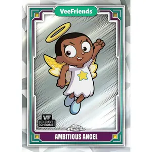 VeeFriends AmbitiousAngel First Chrome Card with Character Design and 'VF' Logo Attribute