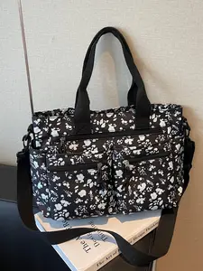 Fashion Versatile Large Capacity Multi-Pocket College Student Floral Tote Bag Handbag Mommy Bag, Stylish and Practical Shoulder Bag Multifunctional Portable Bag