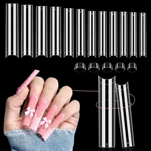 504 PCS No C Curve Clear Nail Tips for Acrylic Nails Professional, 3XL Extra Long, 12 Sizes Half Cover Square French Fake Nail Tips for Nail