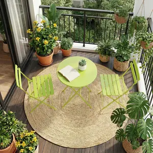Space-Saving Collapsible Patio Bistro Set – 3-Piece Metal Frame Outdoor Table and 2 Folding Chairs, No Assembly, Compact Garden, Balcony, Porch, or Yard Furniture – Multiple Colors