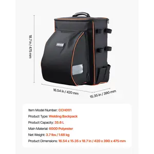 VEVOR Welding Backpack, 35.6L Welder Backpack for Tools and Helmet, 600D Polyester Extreme Gear Pack with Helmet Catch Bag, Multi-Purpose Gear Storage Bag for Welding, Outdoor Camping, Mountaineering