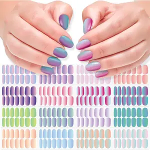 16 Sheets Mermaid Color Nail Wraps Gel Nail Polish Stickers Self Adhesive Nail Polish Strips Ombre Fingernail Sticker Nails for Women with Nail File, Cuticle Stick