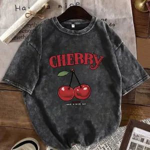 Y2K Style Vintage Cherry Washed 'S T-Shirt |   Classic Round Neck, Fashionable Comfortable, Summer Short Sleeve - Casual All-season Fit