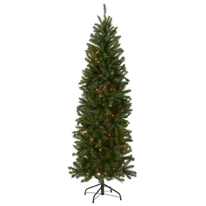 6.5 ft. Pre-Lit Kingswood Fir Pencil Tree with Multicolor Lights, Plug-In