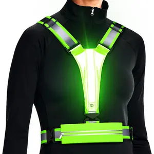 LED Reflective Vest Running Gear, USB Rechargeable Light Up Running Vest Chest Phone Holder for Runners Night Walking