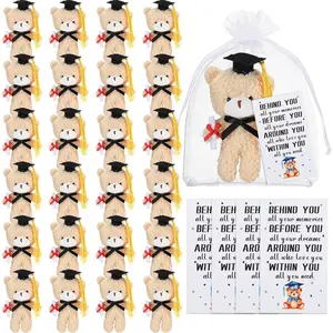 24 Sets Mini Graduation Bears Class of 2026 Gifts Bulk 5.5 Inch Small Plush Grad Cap Bear with Gift Card & Bags for College High School Graduation Favors