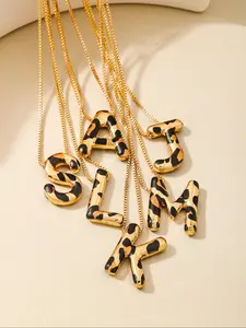 Women's Leopard Print Letter Pendant Necklace, 26 English Alphabet Design, Ideal for Daily Wear & Special Occasions, Stylish Accessory