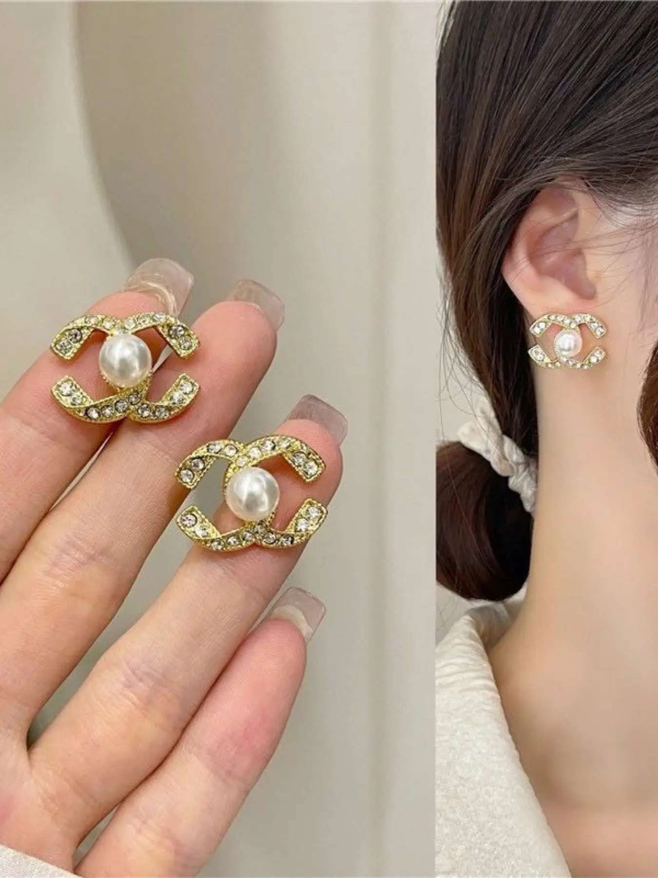 Women's Elegant Zircon Pearl Stud Earrings, Lightweight Luxury Twin C-Shaped Ear Jewelry, Perfect for Daily Wear, Fashionable and Versatile, Wedding Earrings