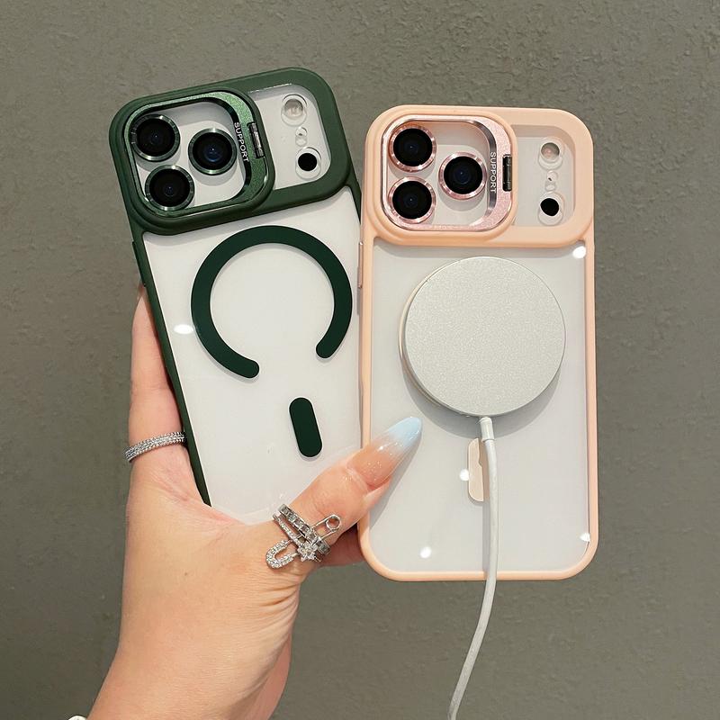 Apple iPhone 17 16 15 14 13 12 Max Plus Pro Magnetic Mobile Phone Case with MagSafe Camera Ring Holder, Military-Grade Protection, Anti-Fall, Non-Yellowing, Wireless Casing Protector Cover, Black Silicone