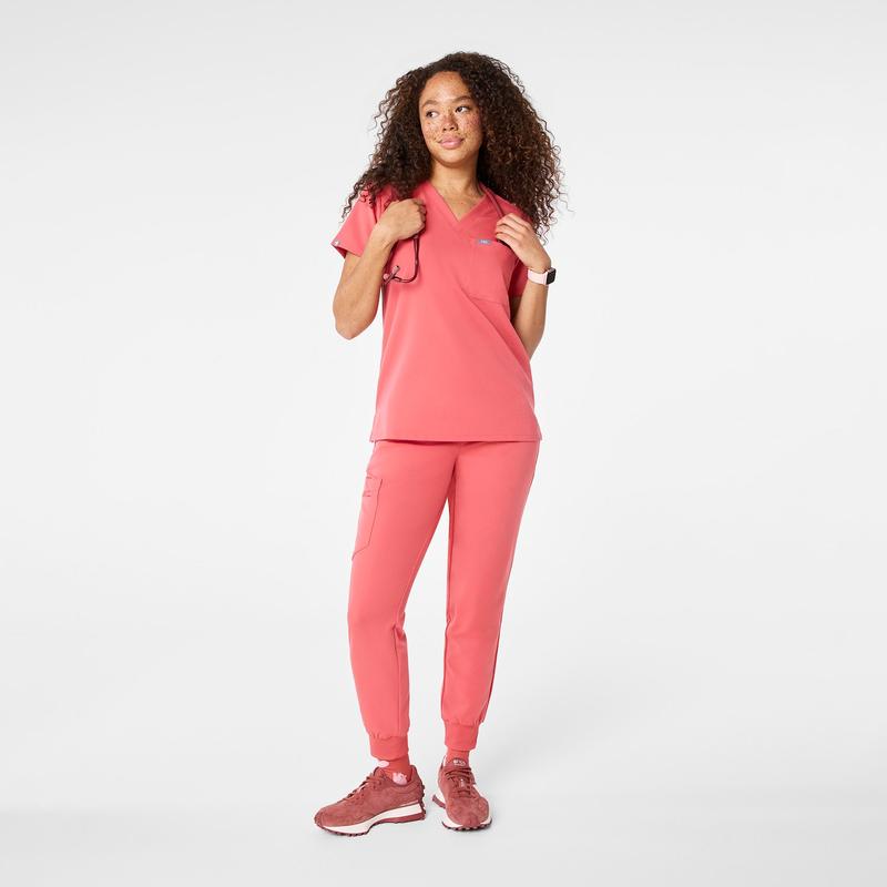 women's Pulmonary Pink Catarina Petite - One-Pocket Scrub Top