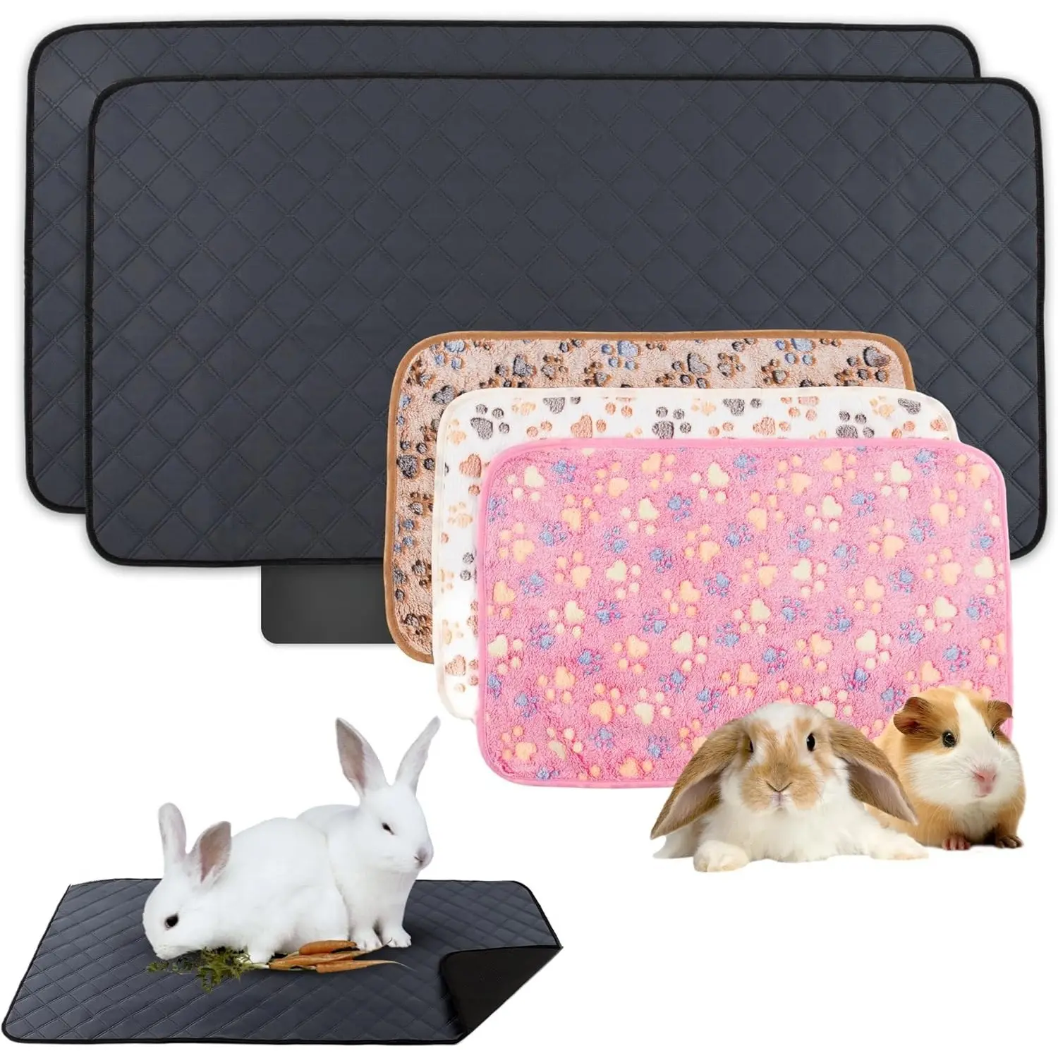 5-Piece Fleece Bunny Cage Liners - Midwest-Fit, Moisture-Odor Absorbent, Soft, Machine Washable Rabbit Bedding (24"x47"/24"x16"), Guinea Pig Blankets, Great Christmas Gift Idea for Thanksgiving Hanukkah (Home Improvement)