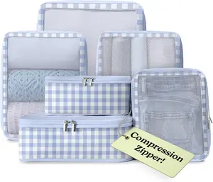 Ultimate Space-Saving Compression Packing Cubes - 6-Pack for Travel, Organize Luggage, Ideal for Women & Men, Lightweight & Durable Compressible Carry Solutions