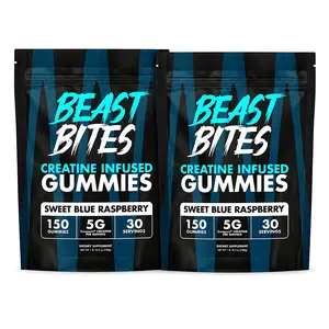 Beast Bites Creatine Infused Gummies with Creapure NSF Certified 5g Monohydrate per Serving Sweet Blue Raspberry Flavor Non-GMO Gluten Free Vegan