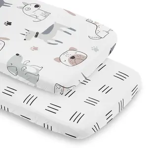 Sweet Jojo Designs 2-Piece Baby Bassinet Sheets Set (Dog) for Girls/Boys, Infant Newborn Nursery, Oval, Rectangle & Hourglass Mattress (Black and White Boho Hatch Print & Modern Puppy, Watercolor Pet)