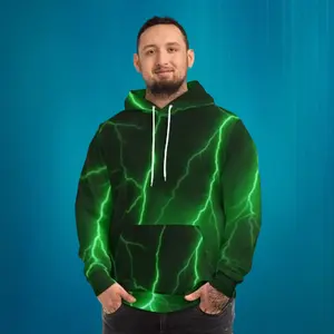 Electric Green Lightning Hoodie — All-Over Print Streetwear
