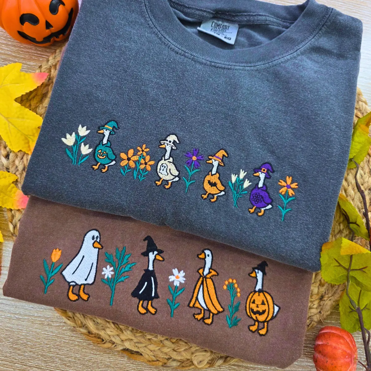 Halloween Goose Embroidered Comfort colors Shirt, Pumpkin Ghost Tee, Cute Halloween shirt, Boo Shirt, Fall Halloween Shirt