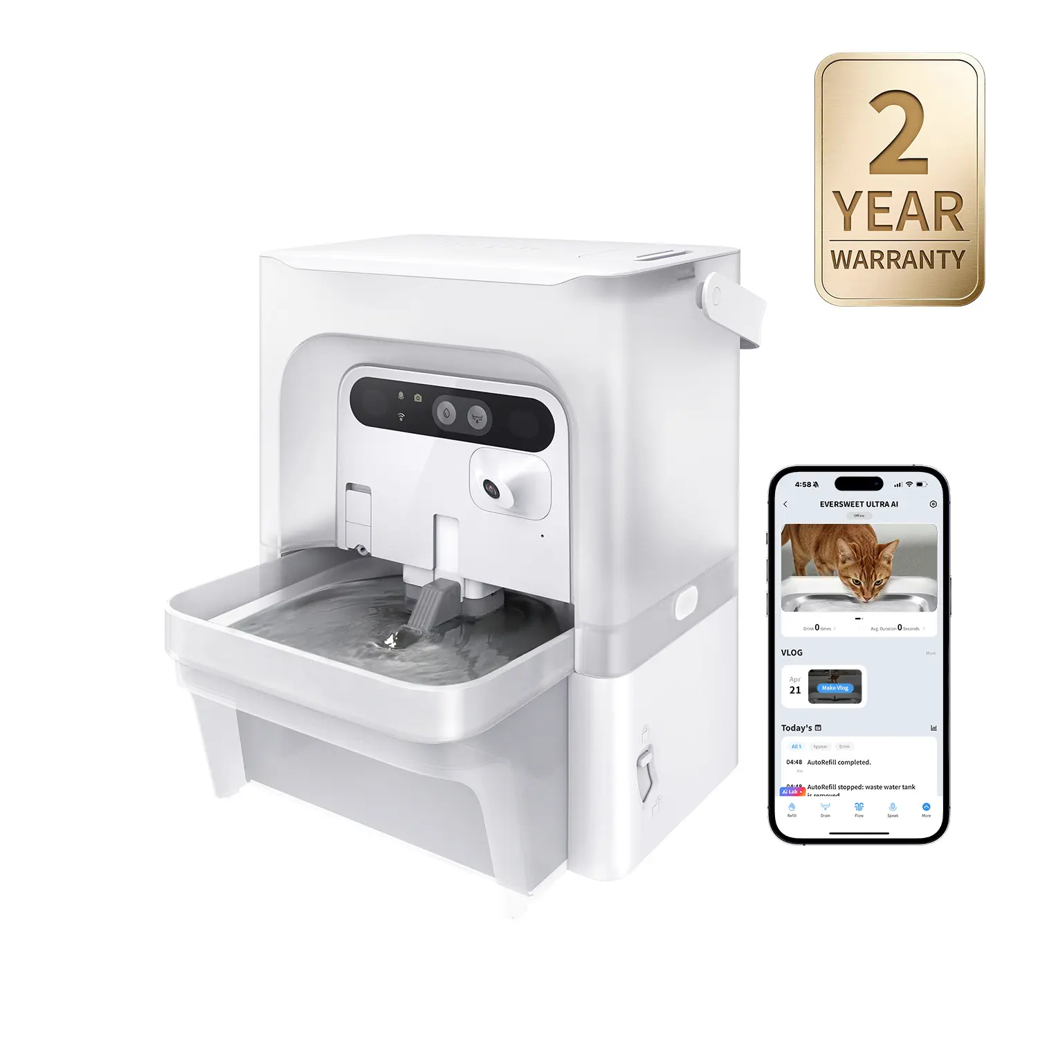 PETKIT EverSweet Ultra AI Camera Pet Water Fountain - 5L/169fl oz Filter-Free Automatic Fountain with 140° Wide-Angle Lens, 5G WiFi, App Control, Wastewater Separation, End-to-End Encryption, Spring Flow for Small Dogs