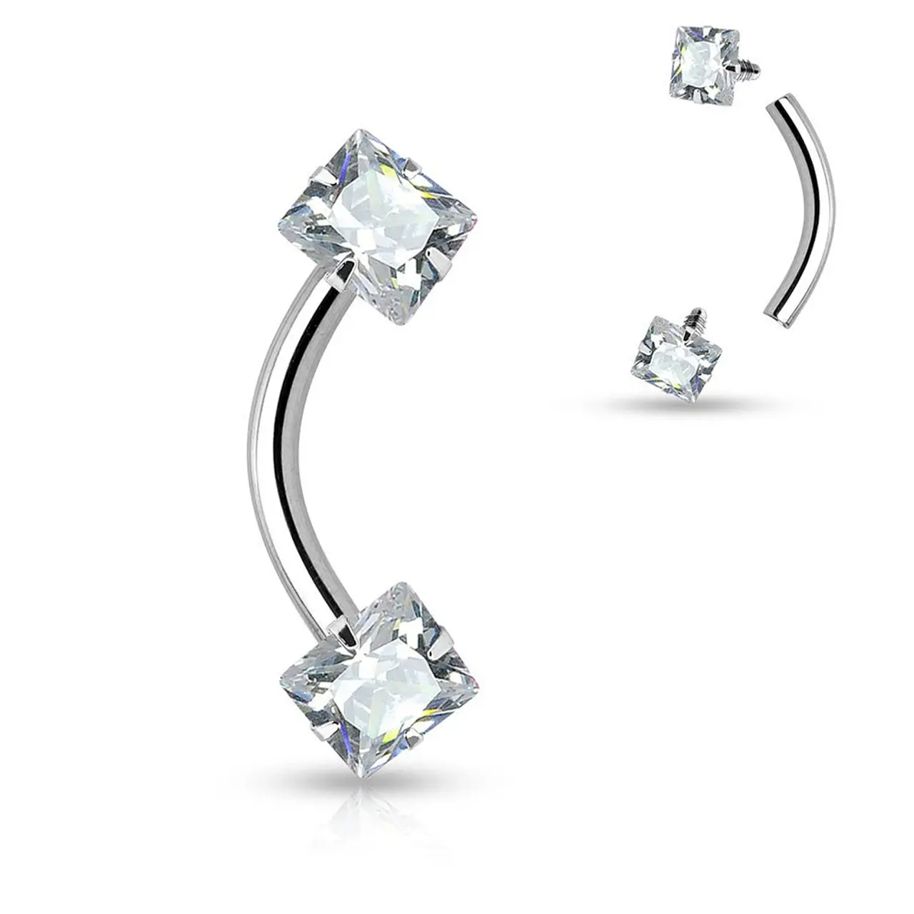 Internally Threaded 16ga 8mm Curved Barbell with Square CZ Ends