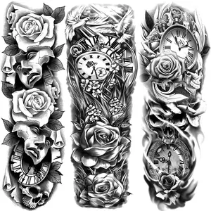3-Piece Temporary Tattoo Stickers, Waterproof Realistic Tattoos Design with Rose Skull Pigeon Elements, Perfect for Halloween Party Fake Tattoos