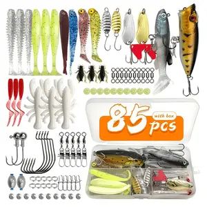 Takami 85pcs Fishing Lure Set, Includes Bait, Spinner Baits, Treble Hooks, Plastic Worms, Lead Weights, and Other Fishing Gear