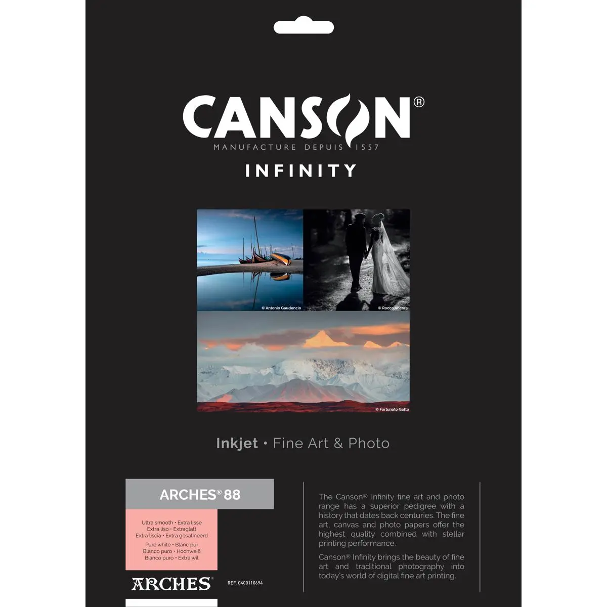 Canson Infinity ARCHES 88 Ultra Smooth Pure White Matte Inkjet Paper, 310gsm, 17x22", 25 Sheets