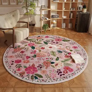 Floral Pattern Round Area Rug, 1 Count Non-slip Soft Foldable Floor Mat, Boho Washable Rug, Decorative Carpet for Home Living Room Bedroom, Flower Pattern Rugs, Boho Style Rug