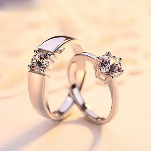 1 Carat CZ Promise Rings for Couples, Sterling Silver Adjustable Matching Rings Set, Eternity Wedding Band Style Anniversary Gifts for Him Her, Hypoallergenic Gold Rose Gold Silver