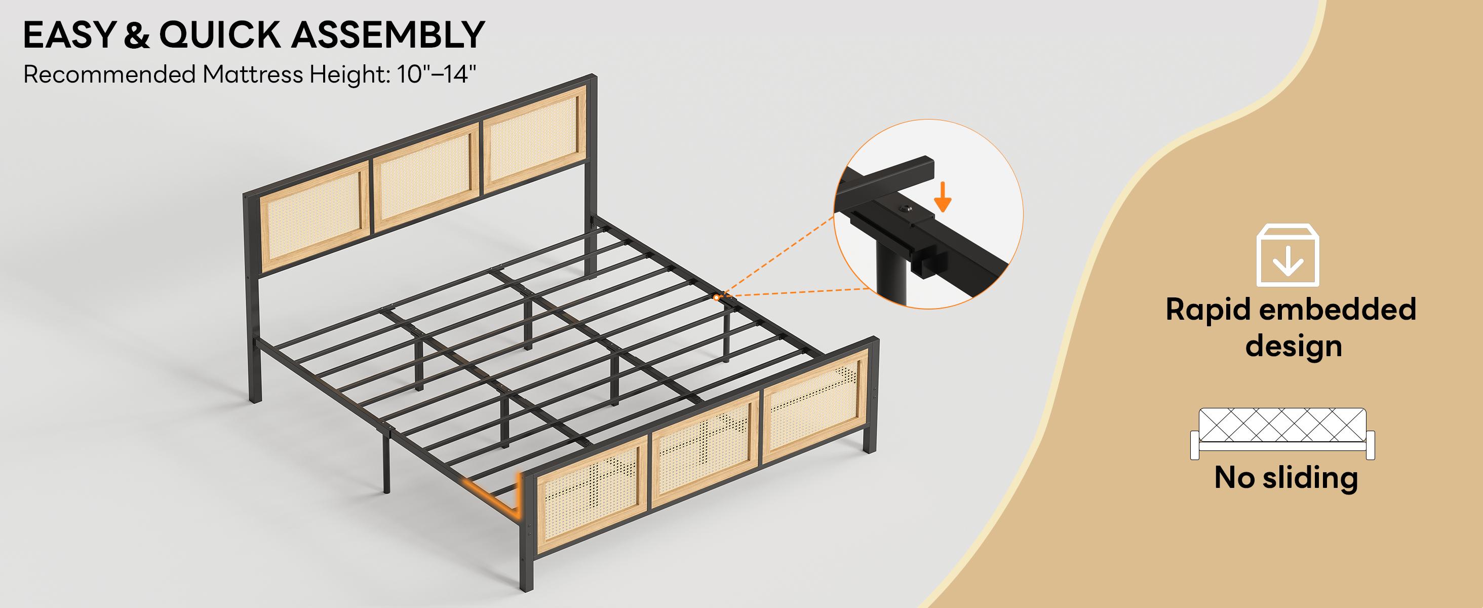 LIKIMIO King Bed Frame with Headboard, Wood Camas Queen with Strong Metal Slats Support, No Box Spring Needed for Bedroom and Guest Room