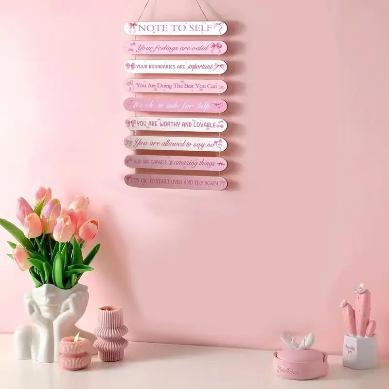 Cute Bow Room Decorations Set, Inspirational Quote Decorative Wall Art, Aesthetic Wall Decor, Wooden Hanging Plaque, Wall Hanging Design, Ideal for Women, Bedroom Dorm House Decoration, Home Bedroom Decor