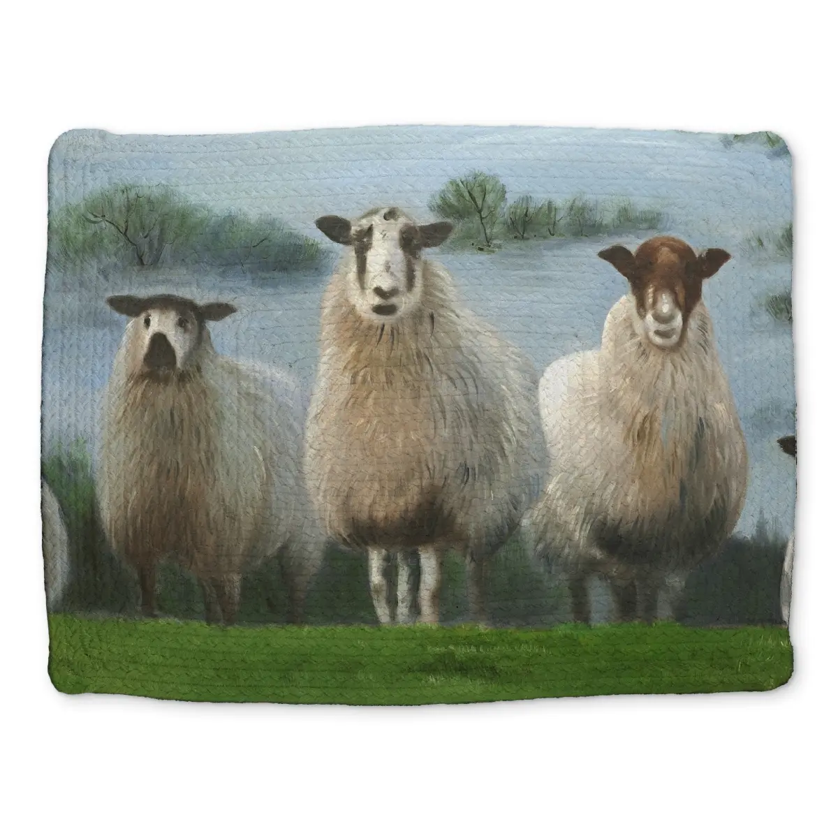 360 Stand Braided Placemat, 14x18 in. Polyester Tableware with White Farm Animal Sheep Print, Easy-Clean Farmhouse Coasters Home Decor (CBPM1418MNKW78), Animals, Rectangle, Farmhouse Style Home, Durable, Elevates Decor
