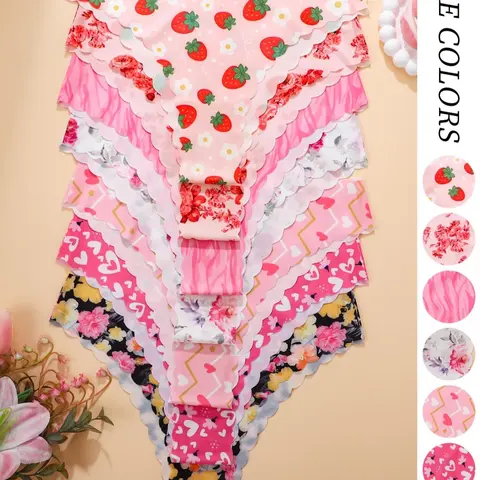 6/7 Pcs Women's Seamless Breathable Design Triangle Panties, Breathable Comfy Panty, Cute Floral & Heart Print, Breathable Comfort, All Seasons Everyday Casual Underwear, Fitted Style