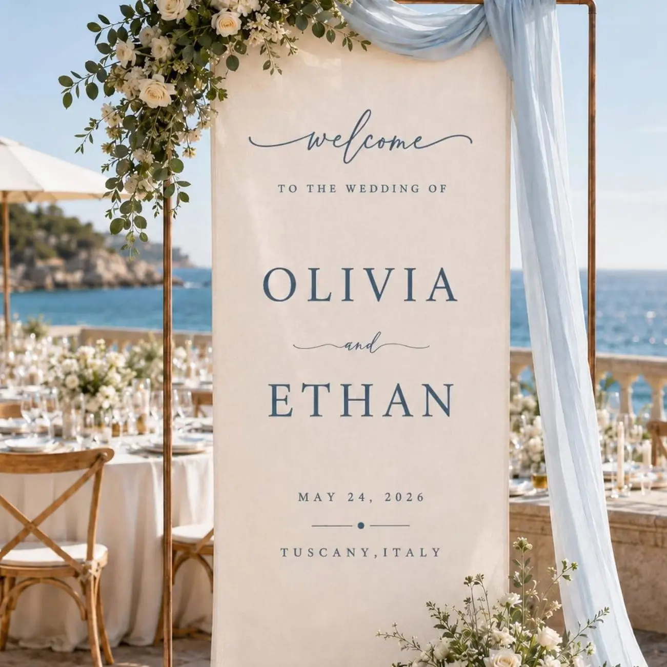 Fabric Wedding Welcome Sign, Custom Linen Wedding Banner, Modern Wedding Welcome Sign, Personalized Ceremony Decor