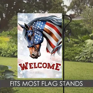 Horse Welcome Garden Flag, USA Patriotic Theme Farmhouse Flag, Porch Sign, Independence Day Front Door Sign, Vertical Lawn Flag, Double Sided Waterproof Flag