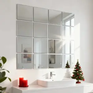 16pcs， Silver square mirror wall sticker, 20cm x 20cm detachable 3D stereoscopic acrylic wall sticker, DIY creative decorative sticker with adhesive backing, suitable for living room, bathroom, bedroom, office decoration, Stickers Mirror