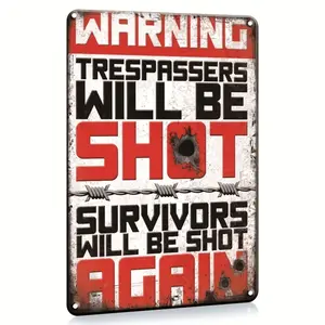 No Trespassing Metal Poster Warning Sign Tresprssers Will Be Shot Danger Vintage Plaque 7.8*11.8 Inches,Keep Out Warning Metal Caution Tin Poster Metal Plate, Garage Park Home Man Cave Wall Decor