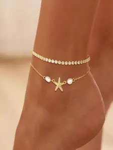 Women's Gold Tennis Chain with Starfish and Pearl Anklet—The Perfect Choice for Summer Outfits—Ideal for Women's Everyday Wear / Vacation Looks / Holiday Gifts Jewelry Accessories Pearl Accents