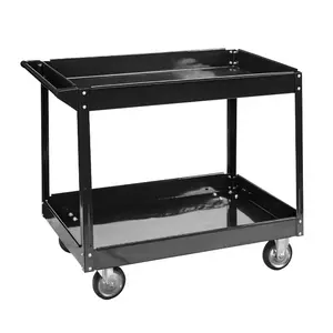 Heavy Duty 2-Shelf Office Utility Cart on Wheels – 500 lbs Capacity – Durable Plastic Service Cart for Mobile Storage, Cleaning, Warehouse, Garage – Black, 40" x 24.4" x 32.48"