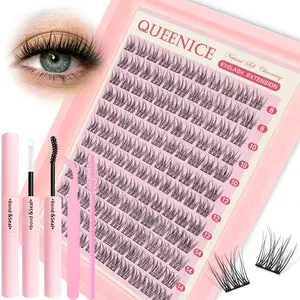 132 Clusters Fish Tail False Eyelashes, C Curl Mixed Length 8-14mm, Reusable Natural Crossed Cluster Manga Lashes for Beginners