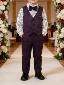 1-10 Years Boy Suit 6 Pcs Toddler Boy Formal Vest,Suspender Pants, Dress Shirt and Bow Tie 4pcs Set for Formal Church Party Wedding Occasions Tuxedo Suit Set