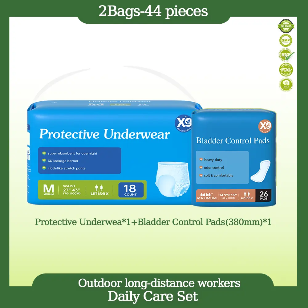 X9 Disposable Pull-Up Adult Protective Underwear, M Size (27"-43" (70-110cm)), Cotton-Non-Woven Fabric-Polyethylene Build, Superabsorbent(SAP) Leak-Proof Core, 400ml Overnight Wear, Individually Wrapped Bladder Control Pads for Seniors