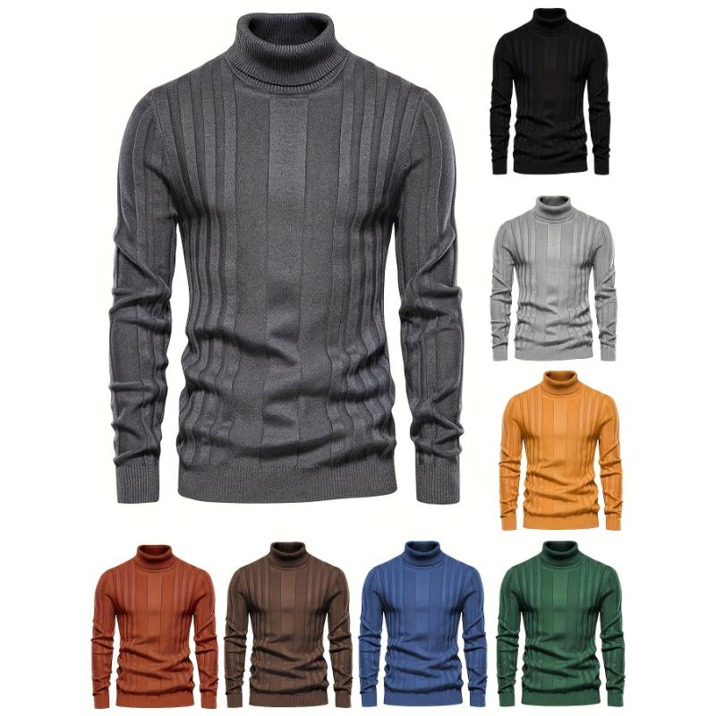 Men's Turtleneck Knitted Sweater - Casual Warm Solid High Stretch Pullover Sweater - For Fall & Winter - For Men - Soft & Comfortable Knit Fabric - Perfect Gift for Cold Weather