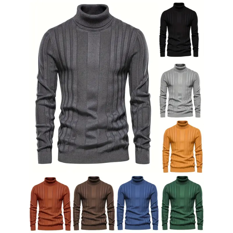 Men's Turtleneck Knitted Sweater - Casual Warm Solid High Stretch Pullover Sweater - For Fall & Winter - For Men - Soft & Comfortable Knit Fabric - Perfect Gift for Cold Weather