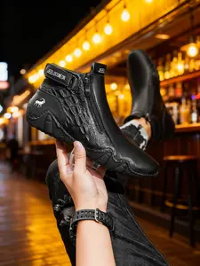 Men's Winter Insulated Snow Boots Vintage Side Zip Ankle Boots Animal print Warm Cotton Lining Hiking Boots Men Vegan Leather Wide Width Biker Boots Riding Boots Slip Resistant Work Boots Plus Size Footwear Big Size Shoes