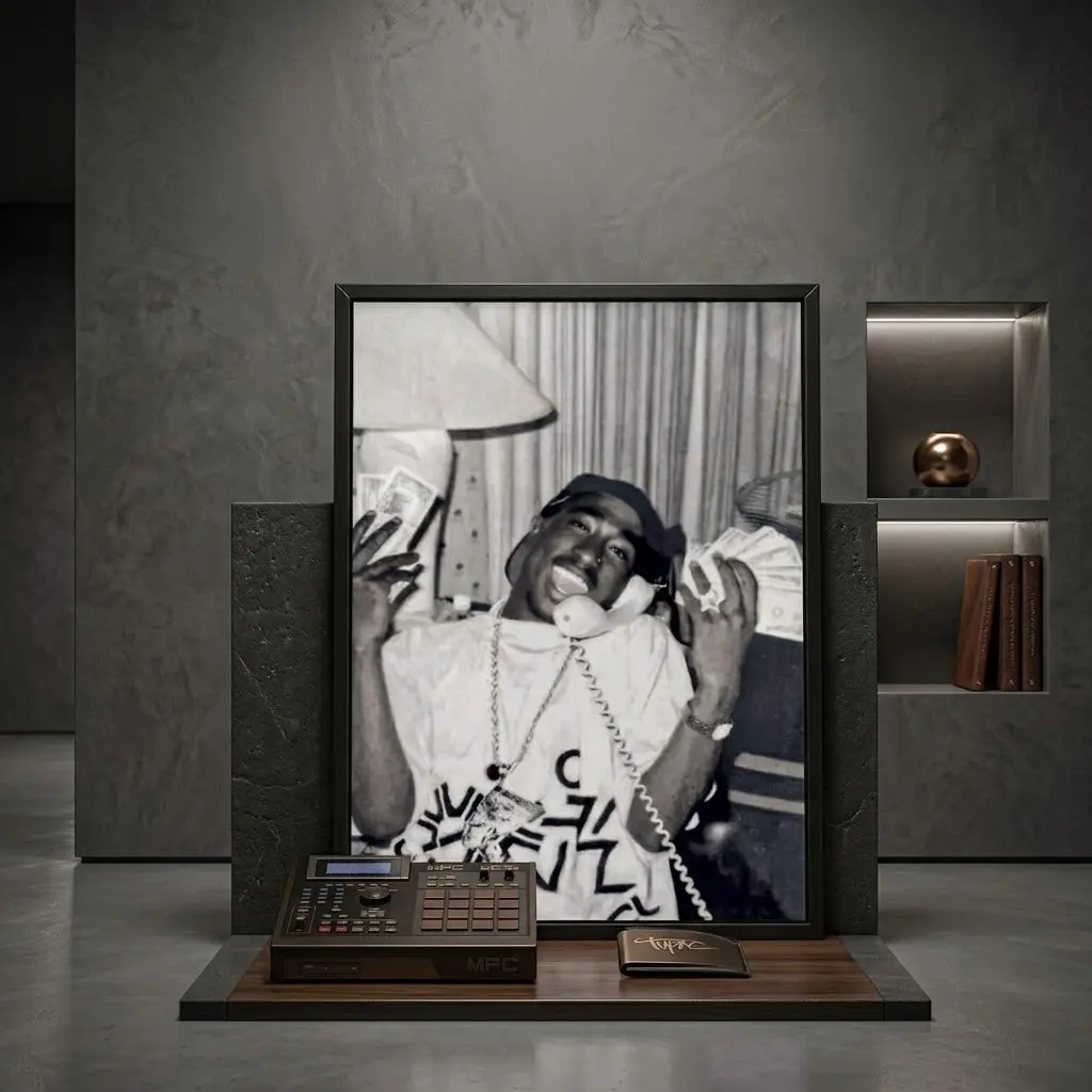 Tupac Shakur Canvas Print, 90s Rap Icon Wall Art, Urban Hip Hop Decor for Man Cave Bedroom Studio