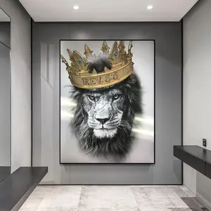 Lion Wearing a Crown - Abstract Animal Canvas Painting for Bedroom Decor - Unframed Wall Art Poster and Prints -  Canvas - For Living Room, Bedroom, Office Decor - Perfect Gift for Art Lovers Ornaments Decoration Artistic Photo
