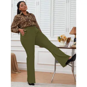 Wrinkle-Free Stretch Dress Pants Plus Size for Women Pull-On Pants Easy Into Comfort Office Pants Casual Fabric