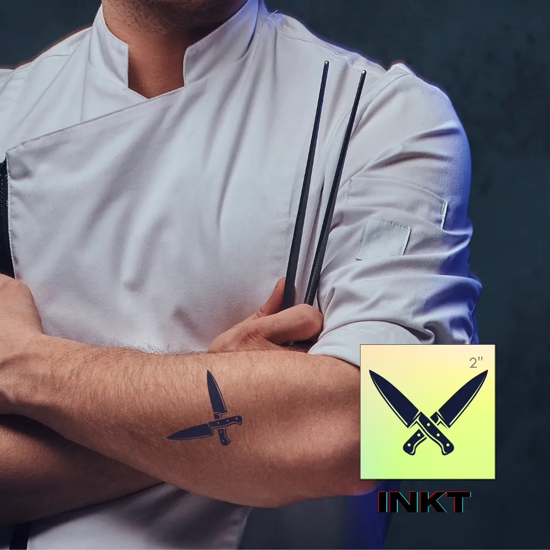 Chef's Knife Tattoo Chef Tattoo Trendy Tattoo Semi Permanent Tattoo Temporary Tattoo Festival Tattoo Vegan Tattoo Plant based tattoo Gift Glossy