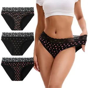 INNERSY Women's Lace Mid Waisted Cotton Period Panties 3-Pack